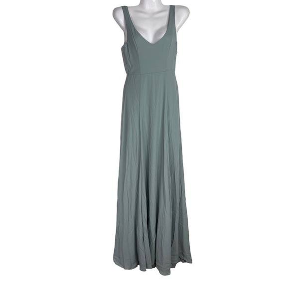 Show Me Your Mumu Jenn Maxi‎ Dress in Silver Sage Crisp Blue V Neck| XXS | NWT - Picture 2 of 15